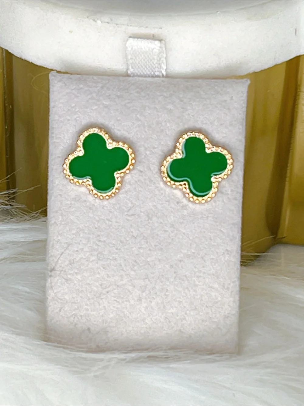Green Clover enamel gold 1/2” stud earrings